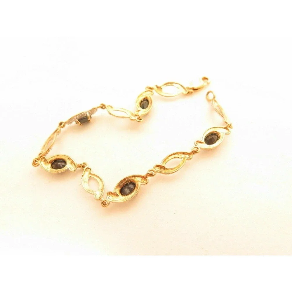 Sterling Silver Black Onyx Two‎ Toned Yellow Gold Vermeil Bracelet*7.25